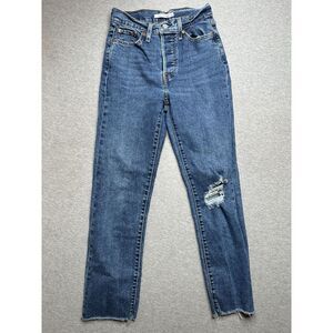Levis Jeans Womens 26 Blue Wedgie Straight Button Fly High Rise Ripped‎ Denim